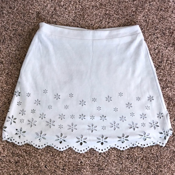 Baby blue, suede skirt with flower cut outs! - Picture 2 of 2